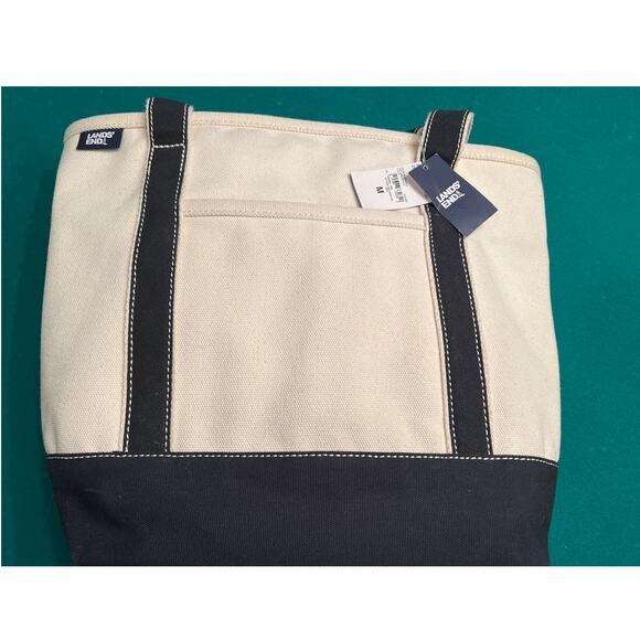 NWT Lands End Canvas Tote Bag Boat Style Medium 17 H x13.5.x 5.75 Black Trim - Picture 1 of 9